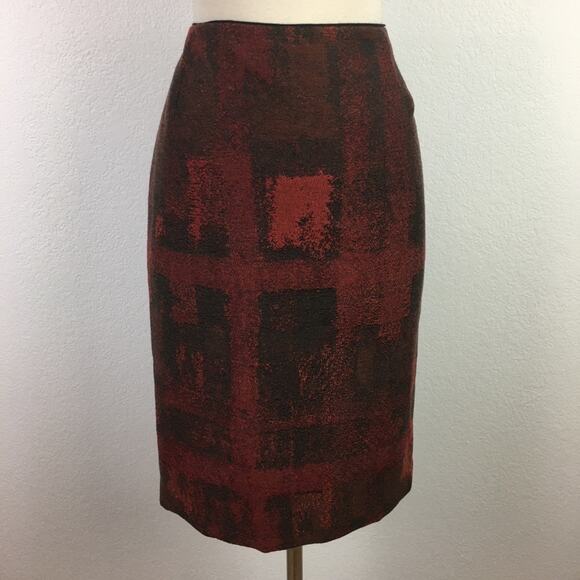 Lafayette 148 Red & Gray Print Pencil Skirt 4 - Picture 2 of 6